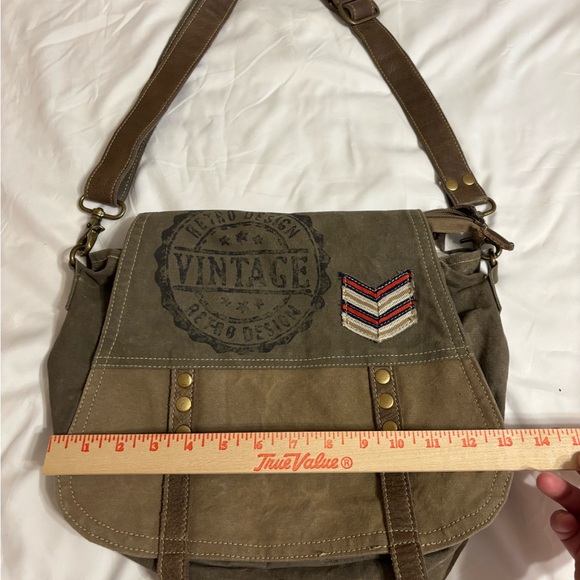 Myra Bag Canvas Leather Crossbody Messenger Vintage Military Style - Picture 3 of 7